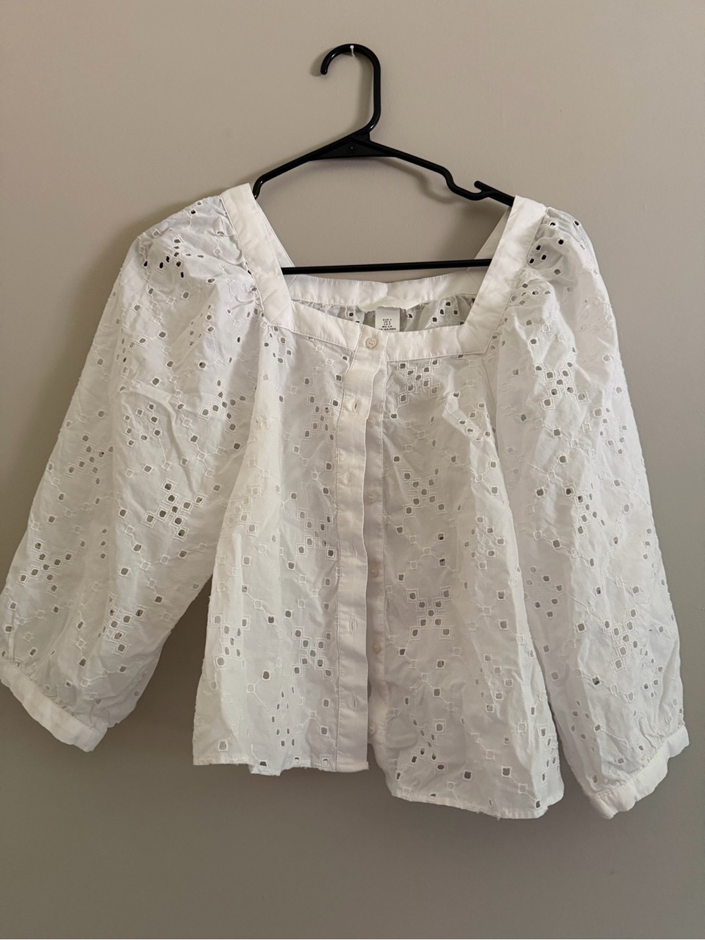 H&M White Eyelet Square-Neck Button-Front Blouse